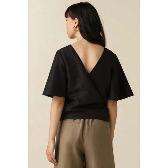 VETTA The Flutter Sleeve Wrap Top Black sz S Women's - Picture 2 of 10